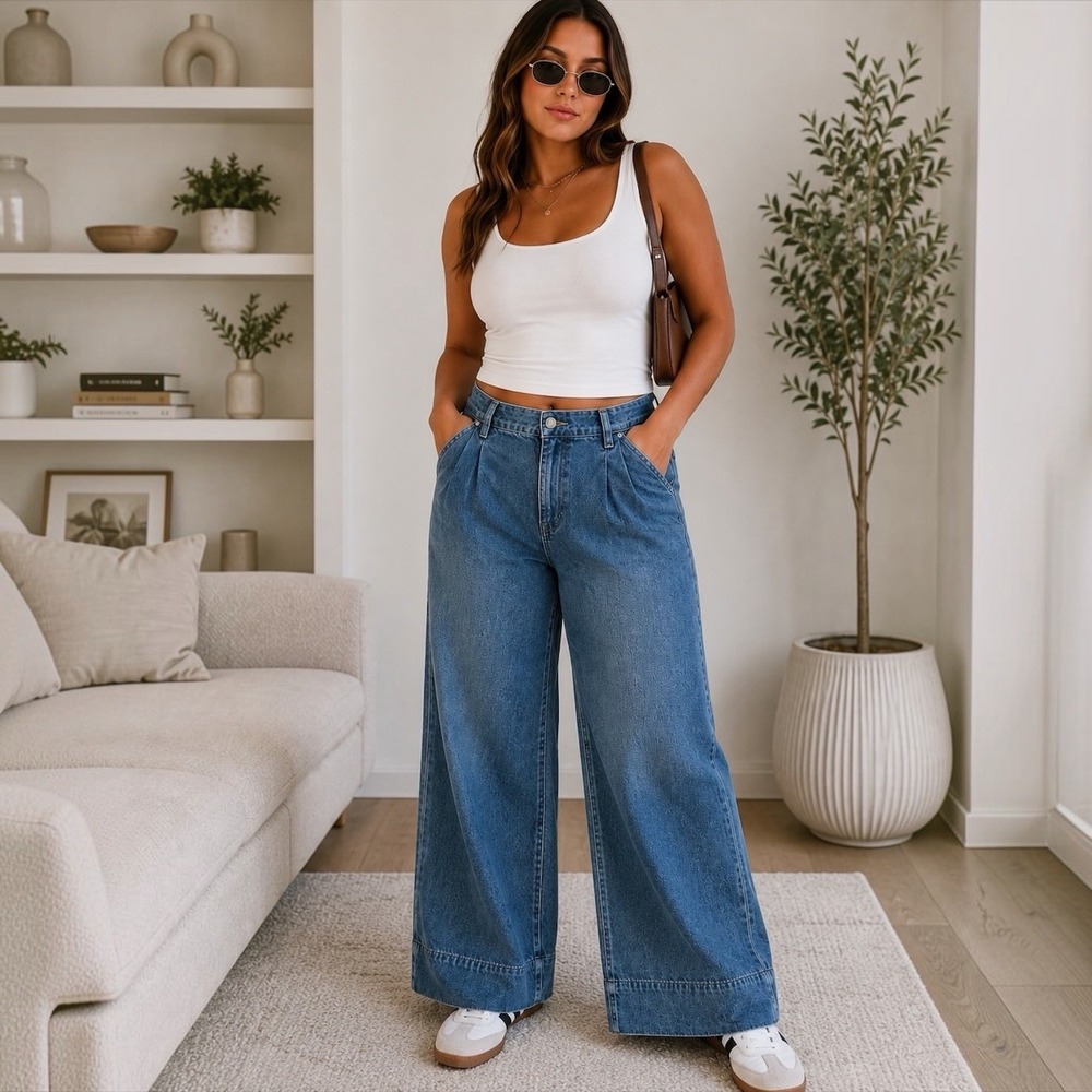 GAP Wide Leg High Rise Denim Jeans 16/33R 100% Cotton Medium Wash